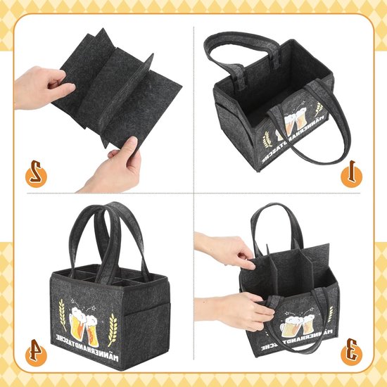 Grappige Handtas voor Mannen, Bier Tote Bag, Flessendrager voor 6 Flessen, Perfecte Cadeaus voor Bierliefhebbers, Met Flesopener en Viltmateriaal — afbeelding 3