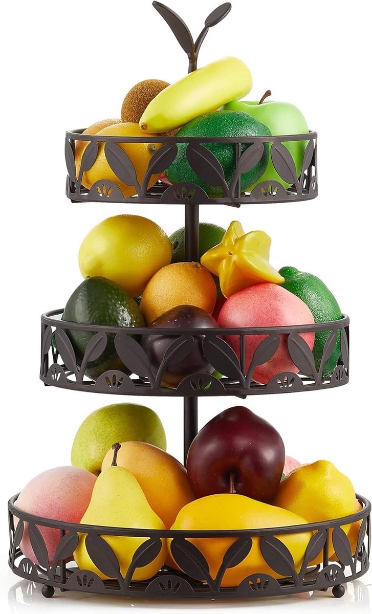 Drie-laags fruitmand voor keuken, fruitkom houder, afneembare fruitopslag voor aanrecht en eettafel, ruimtebesparend en stijlvol
