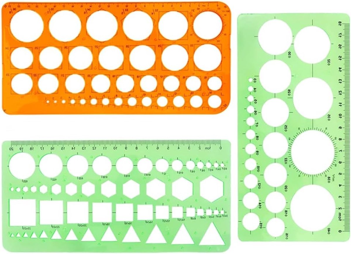 3-delige Set Meetstencils van Plastic voor Tekeningen, Quiltwerk en Geometrische Ontwerpen - Multifunctionele Cirkel- en Rechthoekige Linialen voor Creatieve Projecten