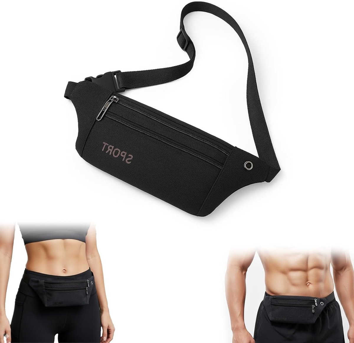 Verstelbare heuptas voor joggen en fitness, antislip sportband met zakken, ideaal voor hardlopen en fietsen