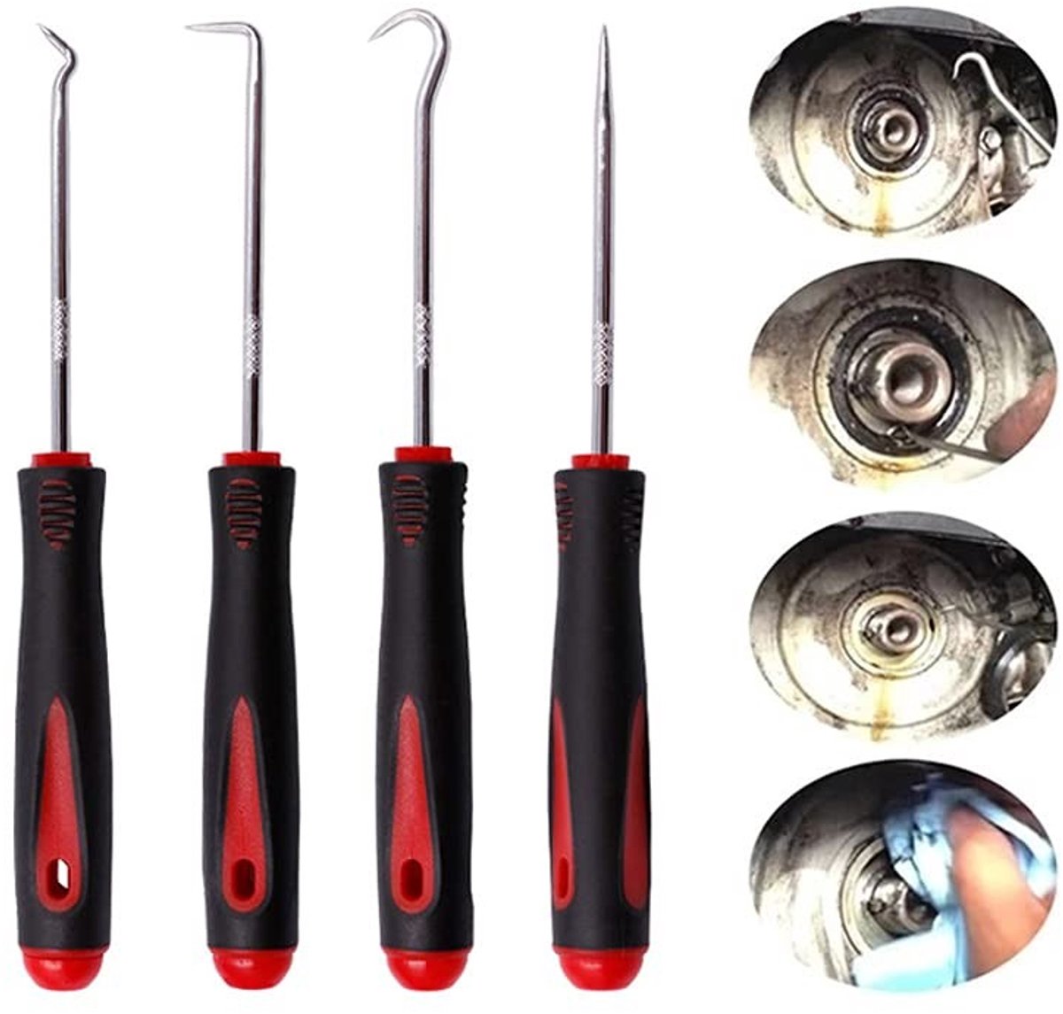 Dailygoods - Dailygoody - 6.3 inch Precisie Picks en Haak Set - Haakgereedschappen - Zwart en Rood - Oliekeerring Verwijderaar - Voor Auto Onderhoud - Inclusief 4 ...