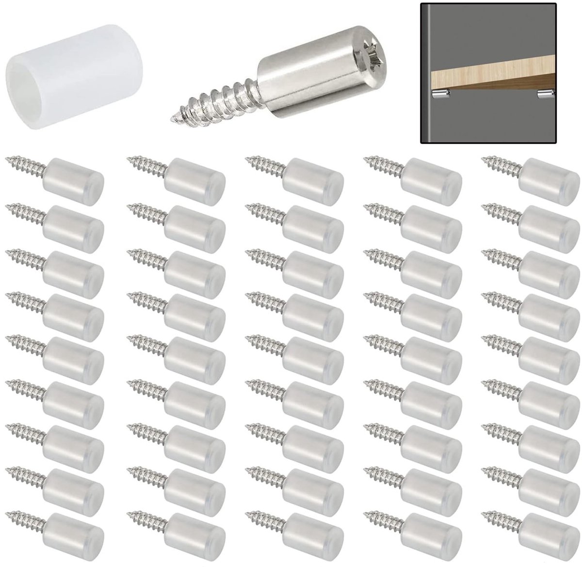 Dailygoody - Plankdragers - Plankpennen met rubberen bescherming - Sterk en duurzaam - Zilver - Geschikt voor meubels en kasten - 38 stuks - Vloerdrag...
