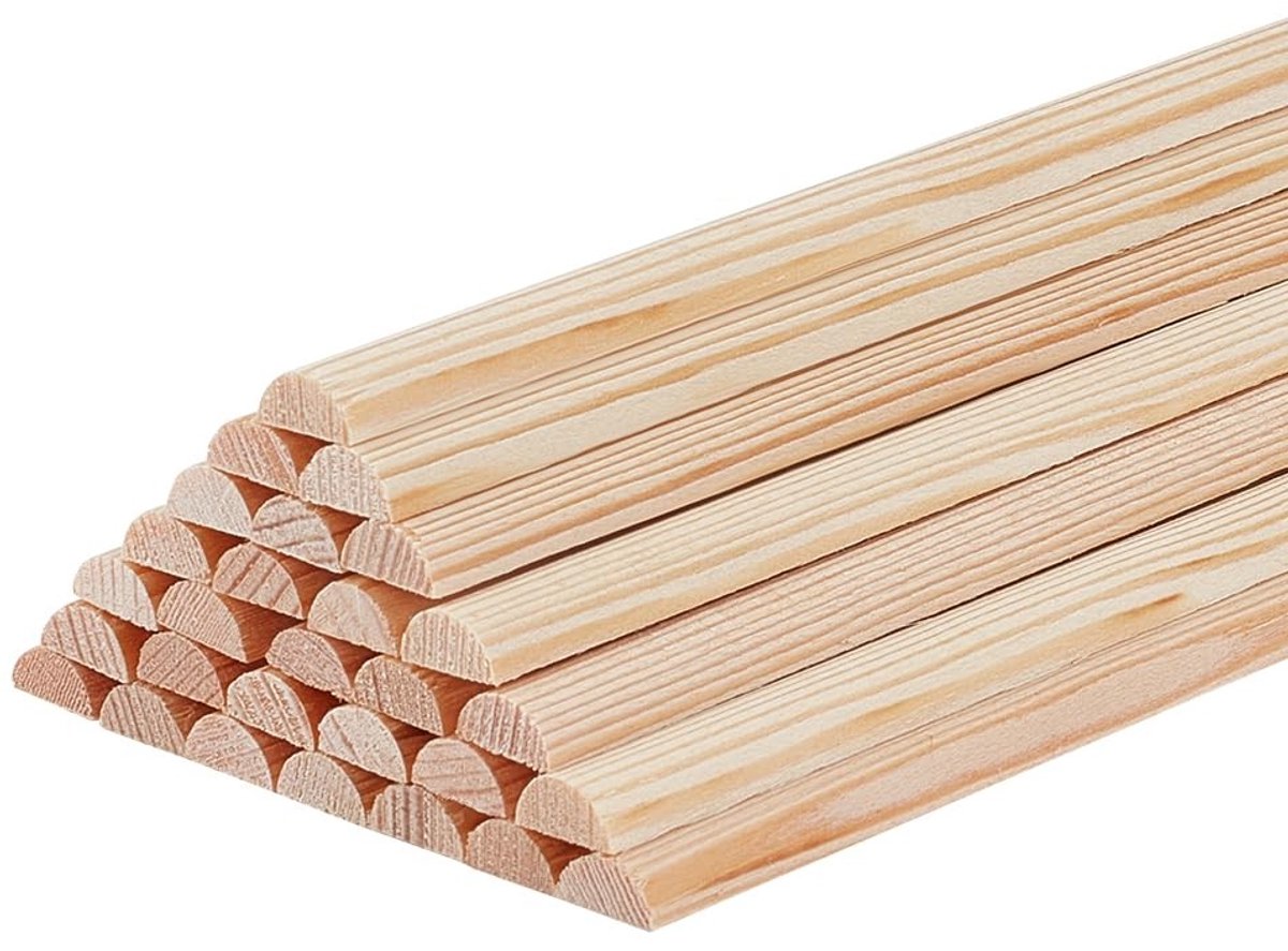 Dailygoods - Dailygoody - Halfronde Houten Stokken - 30 Stuks Hout - 301x7mm - Natuurlijke Deuvels - Modelaccessoires - Geschikt voor DIY-projecten