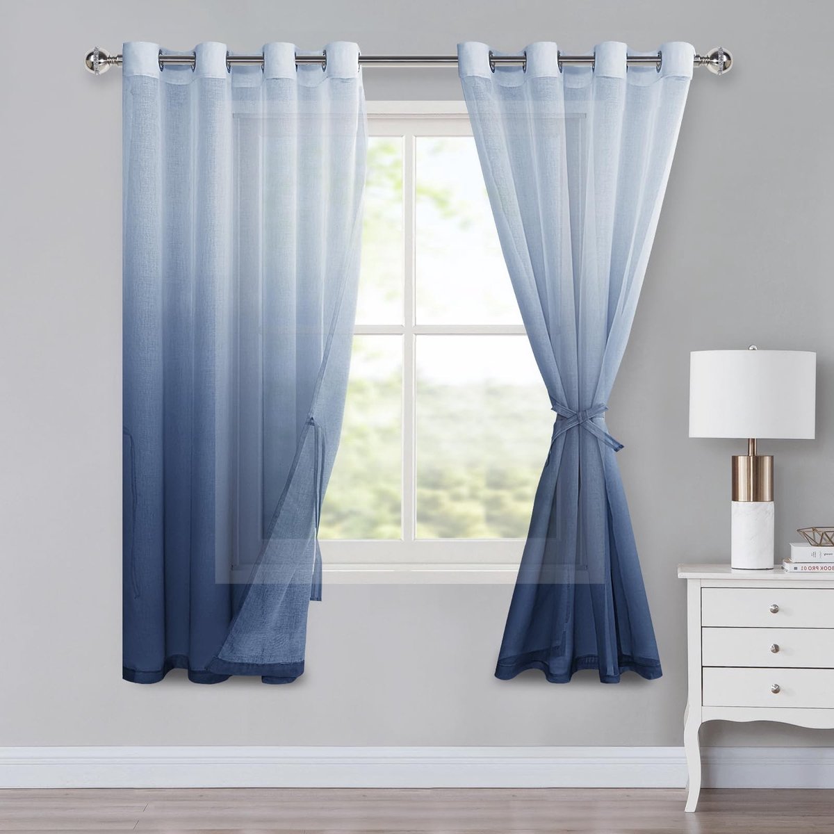 Dailygoods - Dailygoody - Voile gordijnen - Ombre gordijnen - Set van 2 - Jeansblauw - Geschikt voor woonkamer en slaapkamer - Halfdoorschijnend