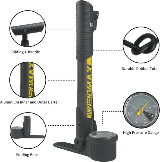 Pompe à Vélo Avec Manomètre 120 PSI, Mini Pompe à Main