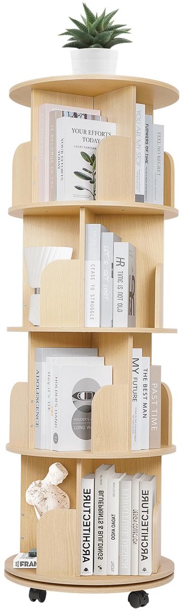 Unyqoos® Stijlvolle Draaibare Boekenkast met Wielen en Vier Niveaus voor Maximale Opslag