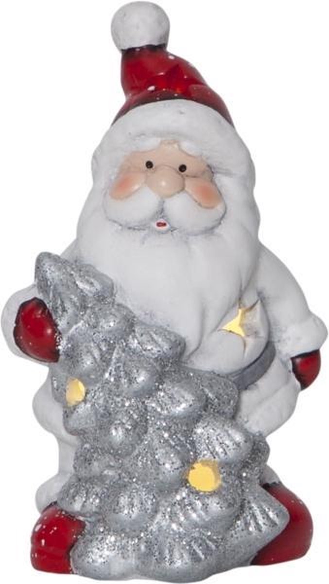 Verlichte Kerstman met boom - 14cm