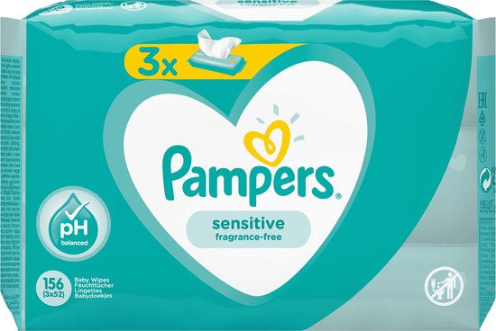 Pampers Billendoekjes Sensitive - zonder parfum 156 doekjes (3x52) | bol.com