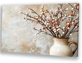 Takken in keramische vaas - Stilleven canvas schilderijen - Wandkunst takken - Minimalisme - Modern schilderij - Slaapkamer wanddecoratie - Canvas 150x100 cm
