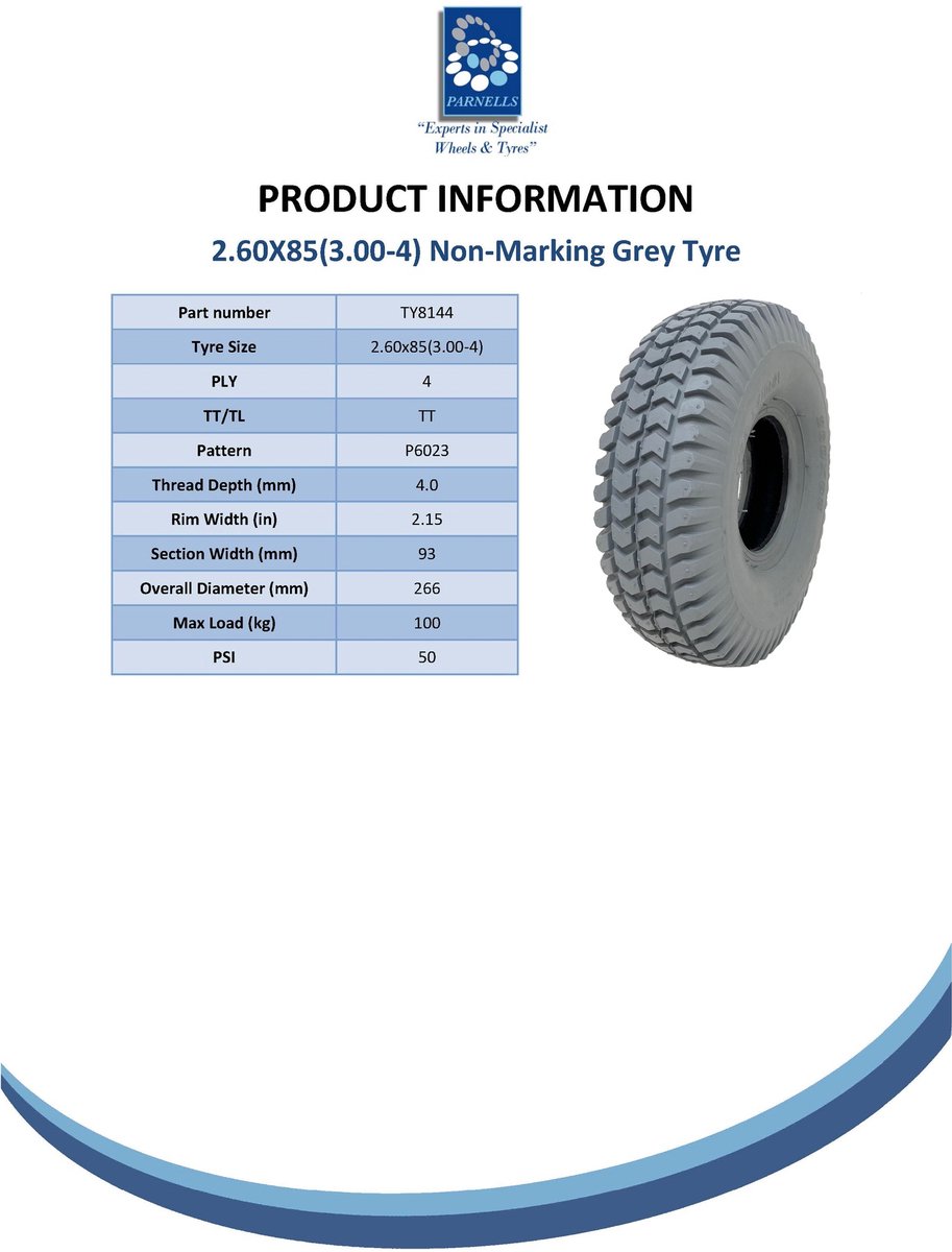 260x85 grijze banden- en binnenbandenset voor scootmobiel, 3.00x4 banden, P6023-profiel (set van 4)