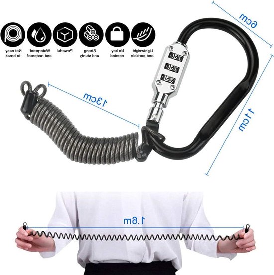 Motorhelmslot, draagbaar combinatieslot, bagageaccessoires, 150 cm Motorhelmslot, draagbaar combinatieslot, bagageaccessoires, 150 cm