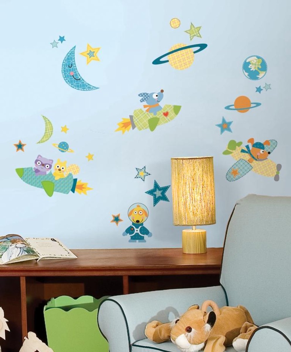 RoomMates Muurstickers - Raket Met Hond En Vriendjes - RoomMates - Wall_stickers - Vinyl