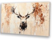 Abstract hert met gewei - Hert canvaskunst - Muurdecoratie canvas dieren - Abstract expressionisme - Landelijke schilderijen - Kunst op canvas - canvas 70x50 cm