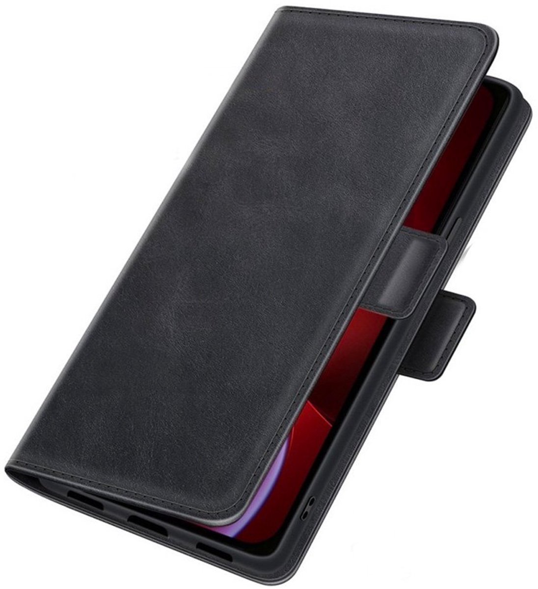 PU Lederen Wallet Hoesje met Sluiting geschikt voor iPhone 15 Pro - zwart
