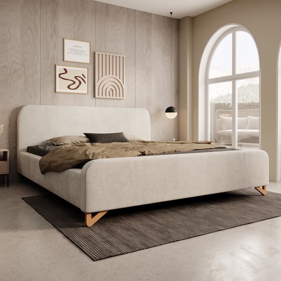 Meubles - Lit double Fortaleza - Tissu beige - 180x200 cm