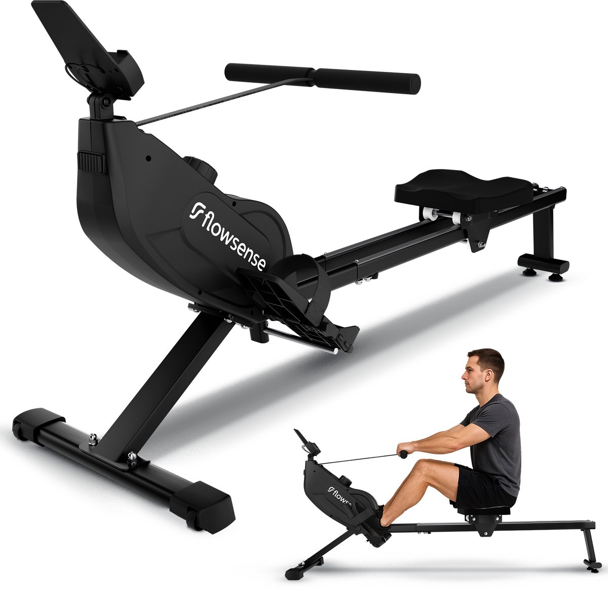 Flowsense Roeiapparaat - Roeimachine - Geluidsstil - Magnetische Roeitrainer Fitness - Rowing Machine 16 Weerstandniveaus - LCD Monitor