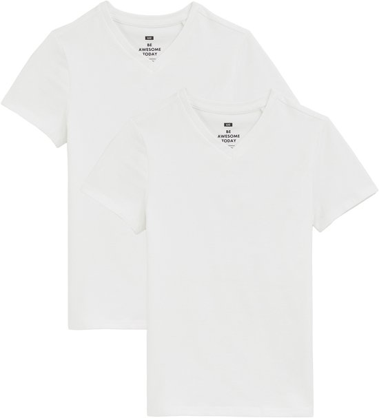 T-shirt basique WE Fashion Garçons avec col en V, lot de 2