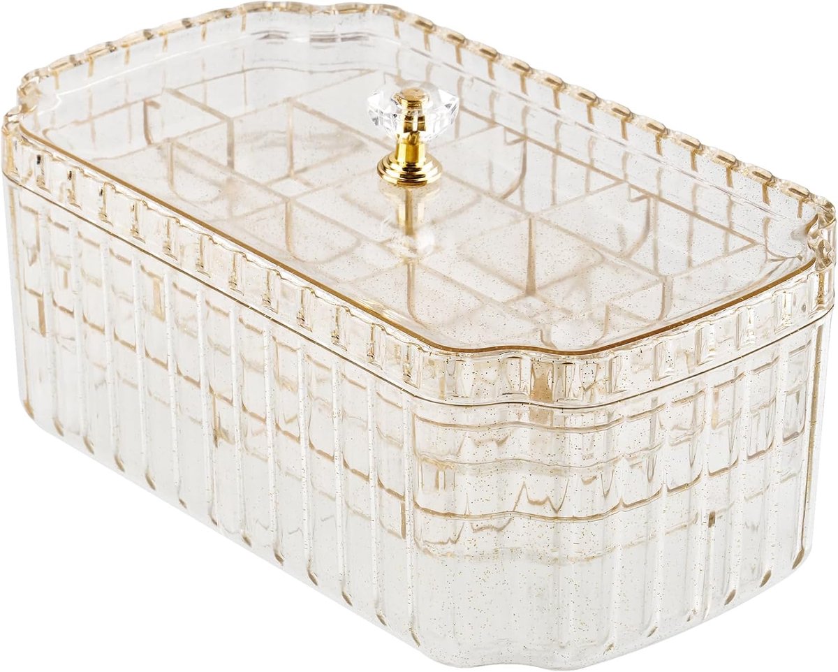 3-laags kunststof sieradendoos met gouden handvat - multifunctionele accessoirehouder voor oorbellen, ringen, armbanden en horloges