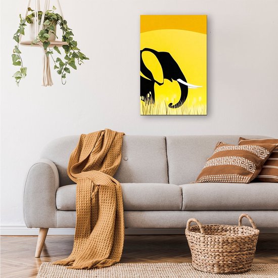 Minimalistisch ontwerp olifant silhouet - Olifant wanddecoratie - Schilderij op canvas dier - Minimalisme - Wanddecoratie landelijk - Schilderijen & posters - canvas 75x100 cm