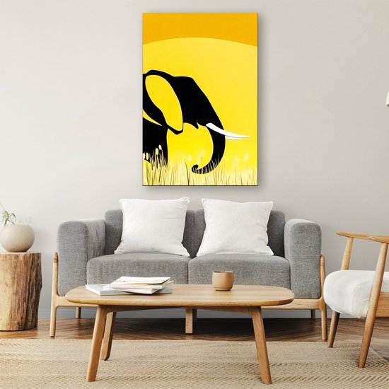 Minimalistisch ontwerp olifant silhouet - Olifant wanddecoratie - Schilderij op canvas dier - Minimalisme - Wanddecoratie landelijk - Schilderijen & posters - canvas 75x100 cm