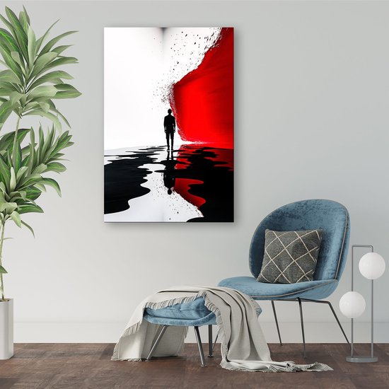 Abstract silhouet met rood effect - Silhouet schilderij - Schilderijen vorm - Abstract expressionisme - Wanddecoratie modern - Woonkamer decoratie - canvas 30x45 cm