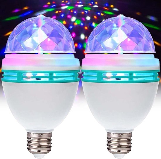2 x LED partylicht: E27 3W RGB LED discobal licht 360° roterende