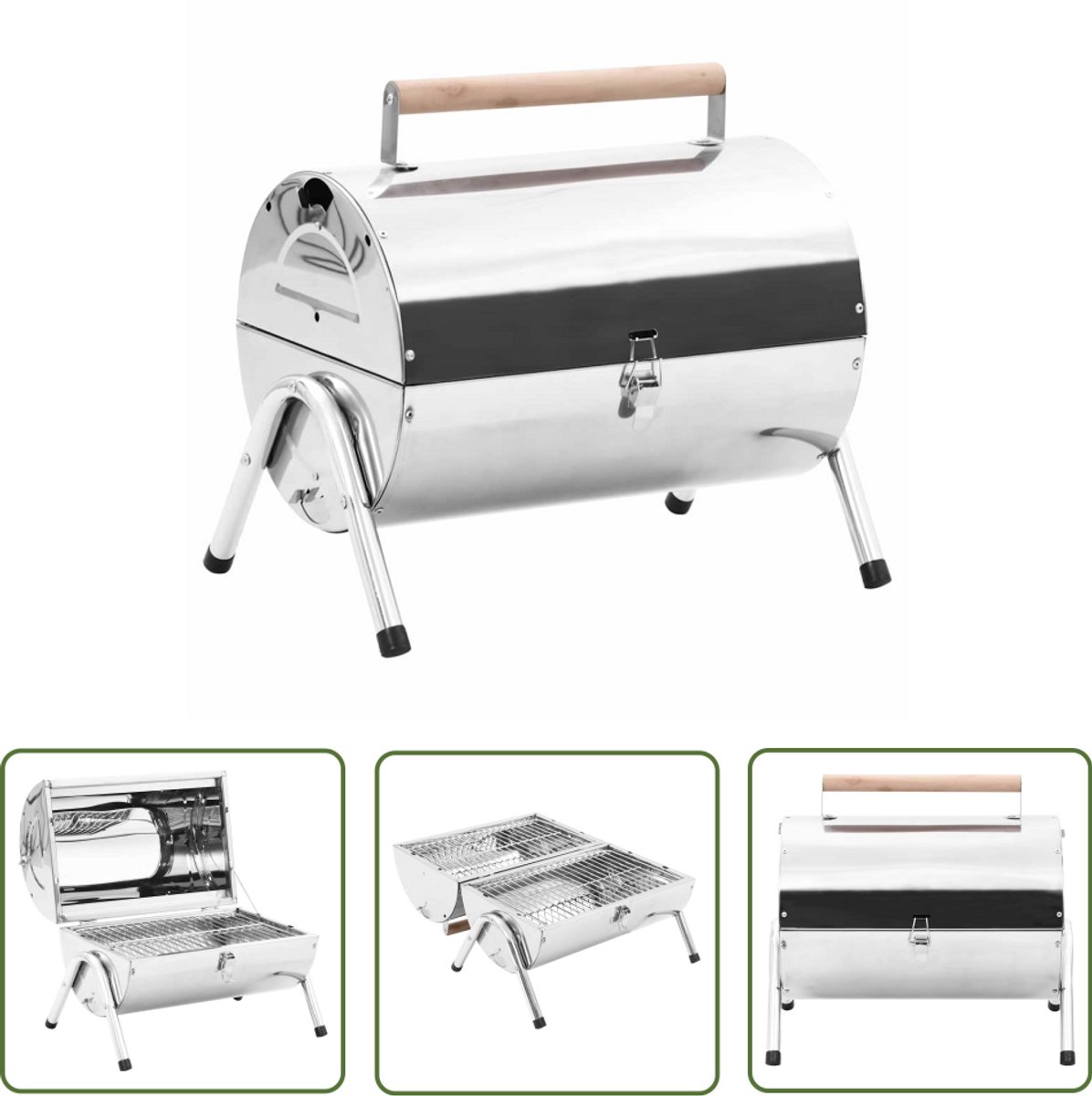 The Living Store Tafelbarbecue - Compacte roestvrijstalen grill - Draagbaar - 42x30x36.8 cm - Dubbele roosters