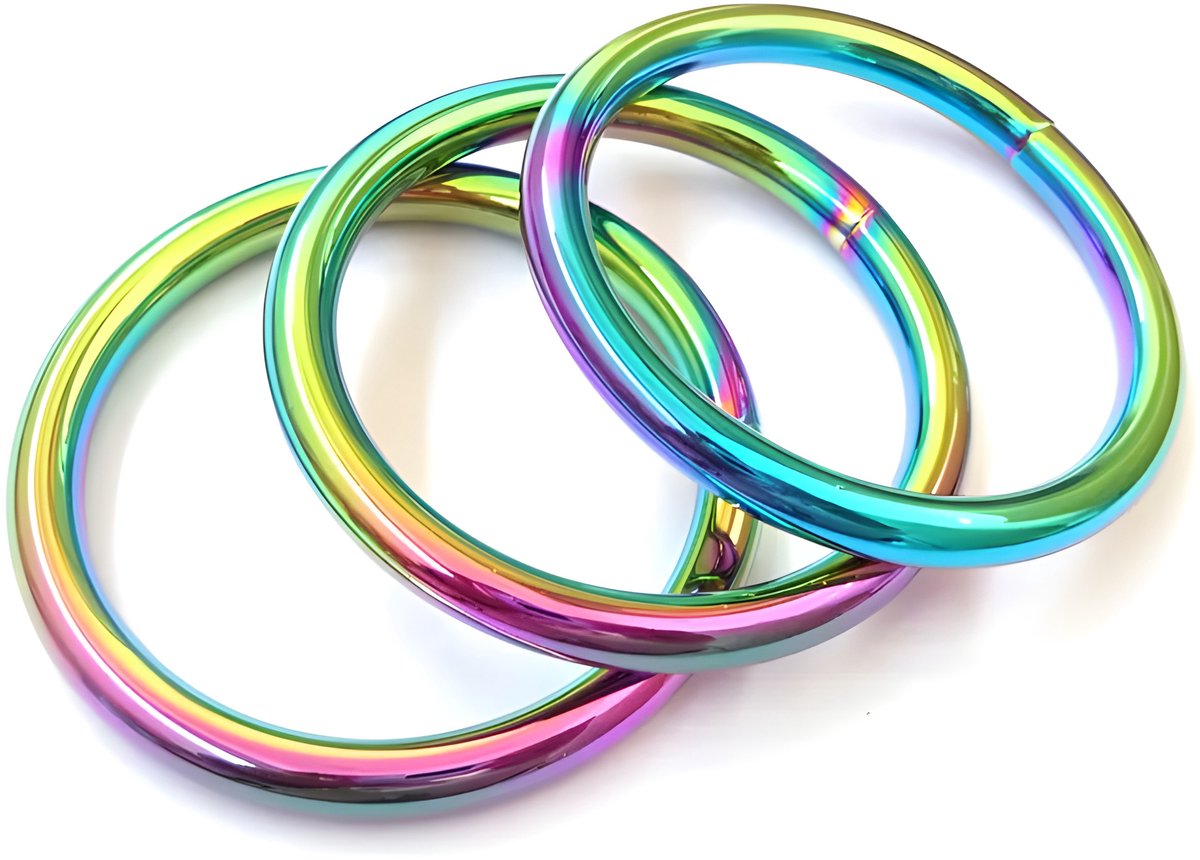 Set van 15 mooie sleutelringen (4x38 mm diameter, olie/regenboogkleur)
