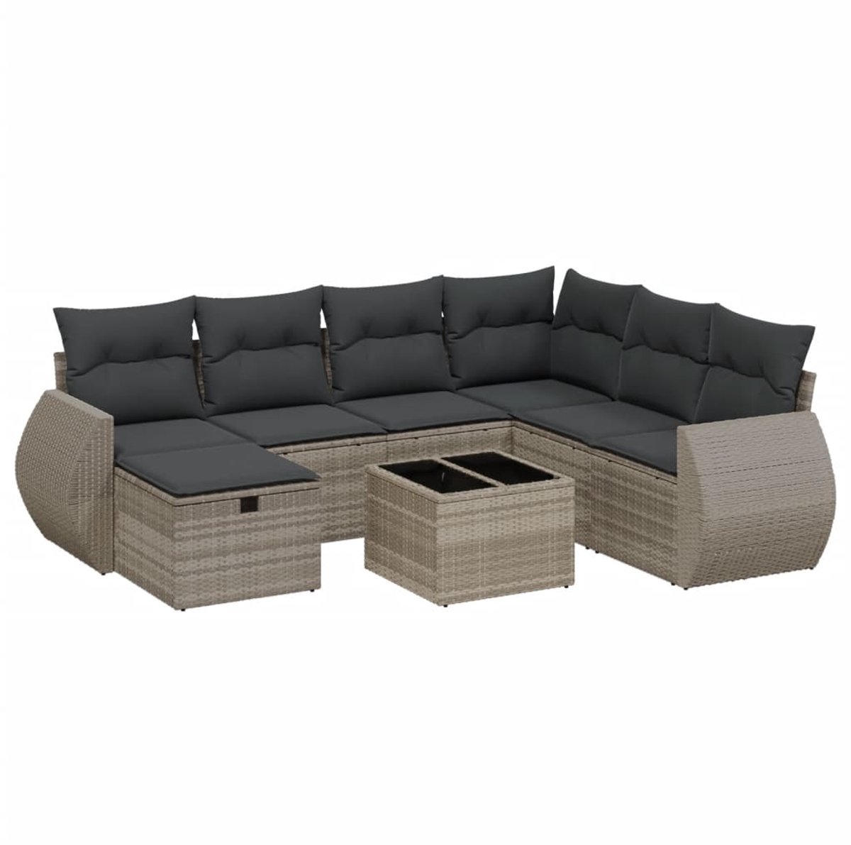 The Living Store 8-delige Loungeset met kussens poly rattan lichtgrijs - Loungeset - Tuinmeubels - Lounge Set - Buitendecoratie - Outdoor Furniture