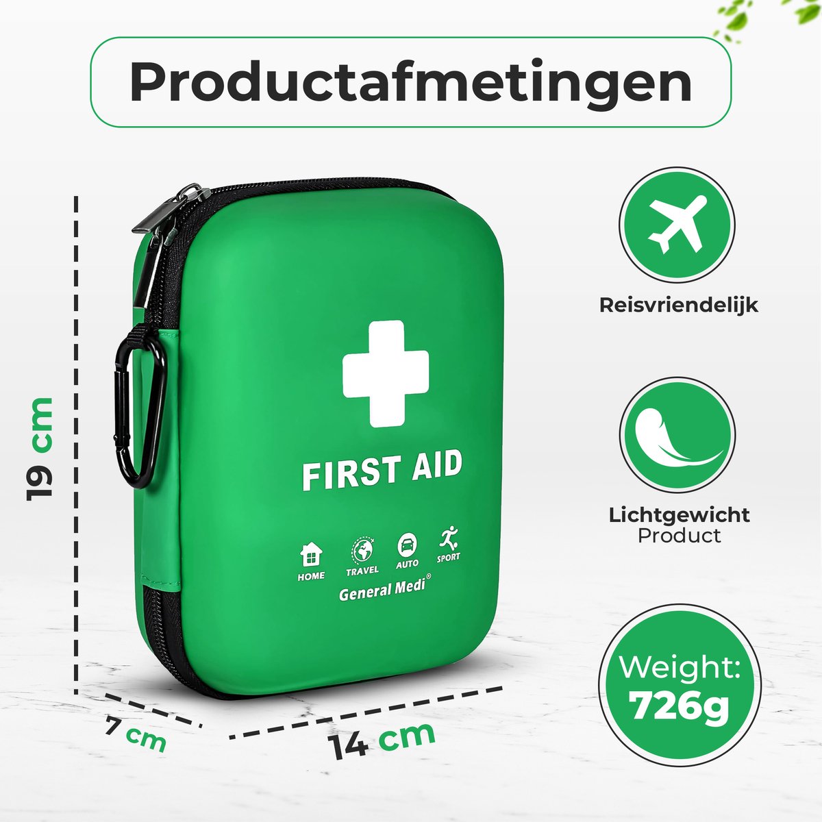General Medi Verbanddoos Thuis 170-delig Groen - EHBO Kit met Nooddeken - Waterdichte Tas voor Huis en Auto – foto 4
