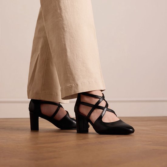 No Stress - Dames - Zwarte leren pumps met ritssluiting - Maat 41