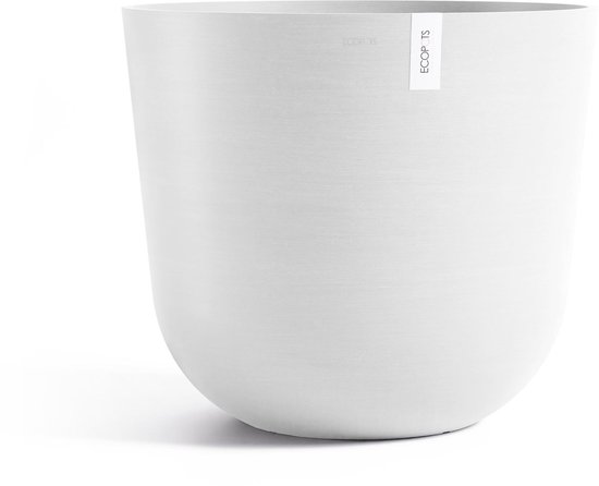 Pot rond blanc Ecopots Oslo, texture mate, base arrondie.