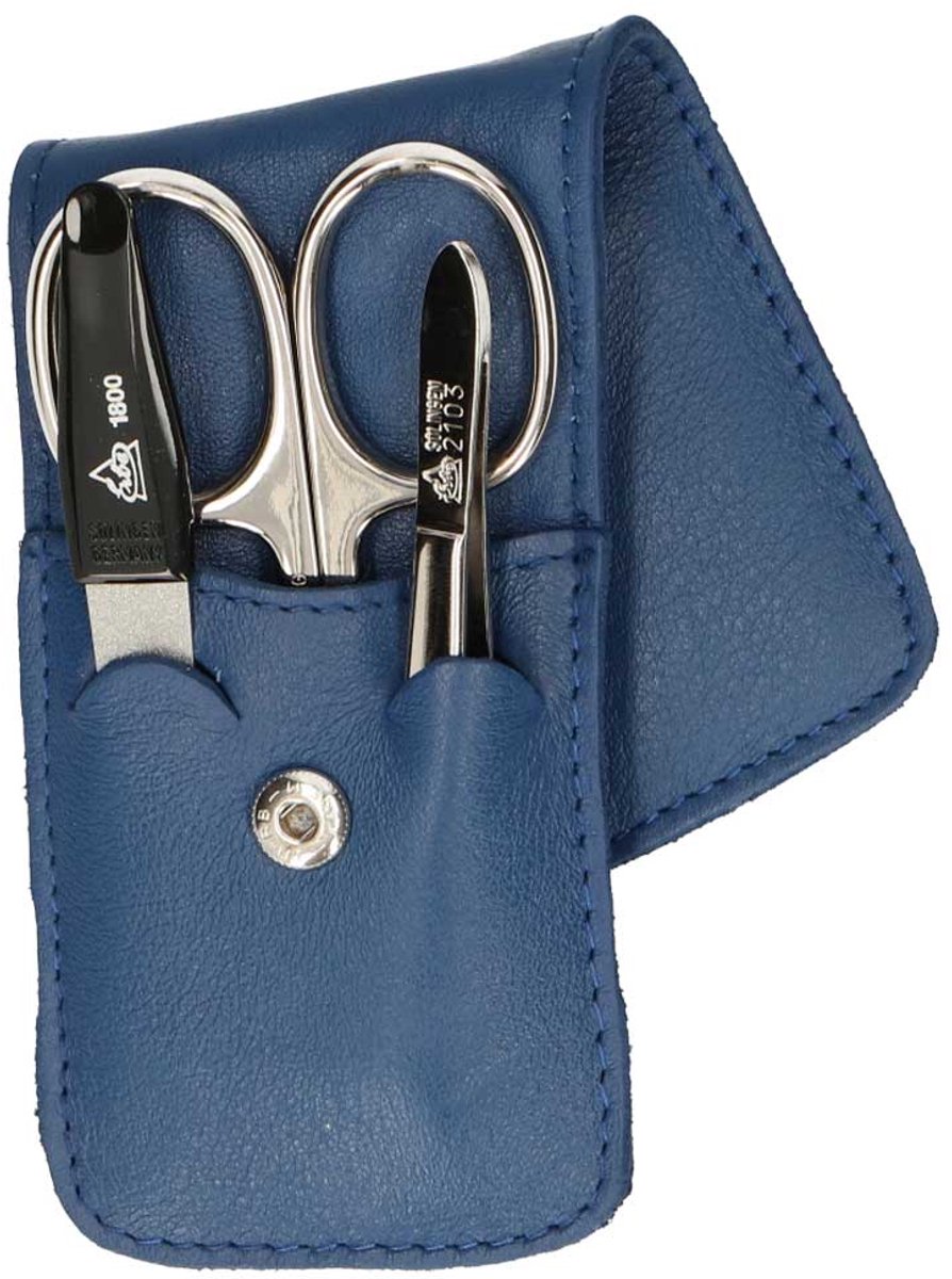 Erbe Solingen 3-delige Manicure Etui met Drukknoopsluiting Donkerblauw (ERBE9071)