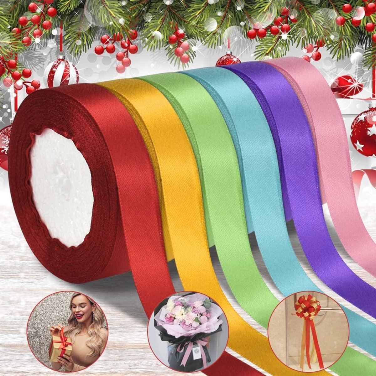 Kleurrijk Satijnen Lint voor Cadeaus en Creatieve Projecten - 20 mm Breed - 22 Meter Lang