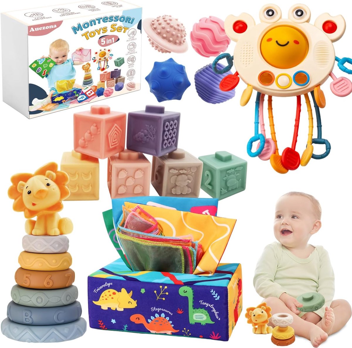 Montessori Speelgoed 5-in-1 voor Baby's vanaf 6 Maanden - Educatief en Veilig Spelgoed voor Jongens en Meisjes