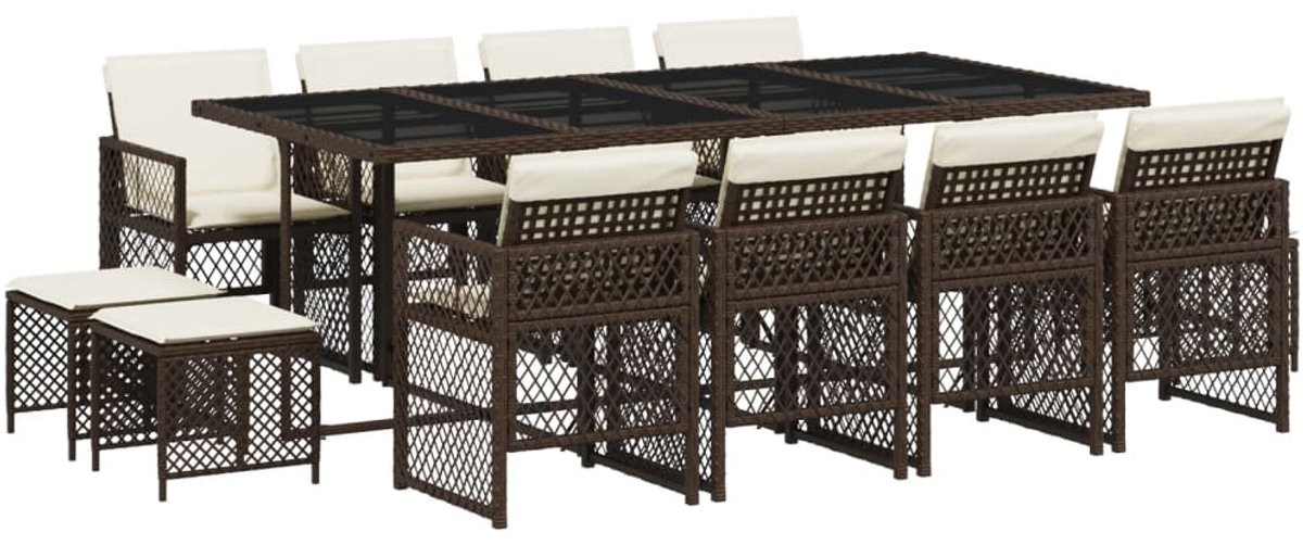 The Living Store 13-delige Tuinset met kussens poly rattan bruin - Tuinmeubel - Tuinset - Buitendineren - Lounge Set - Poly Rattan