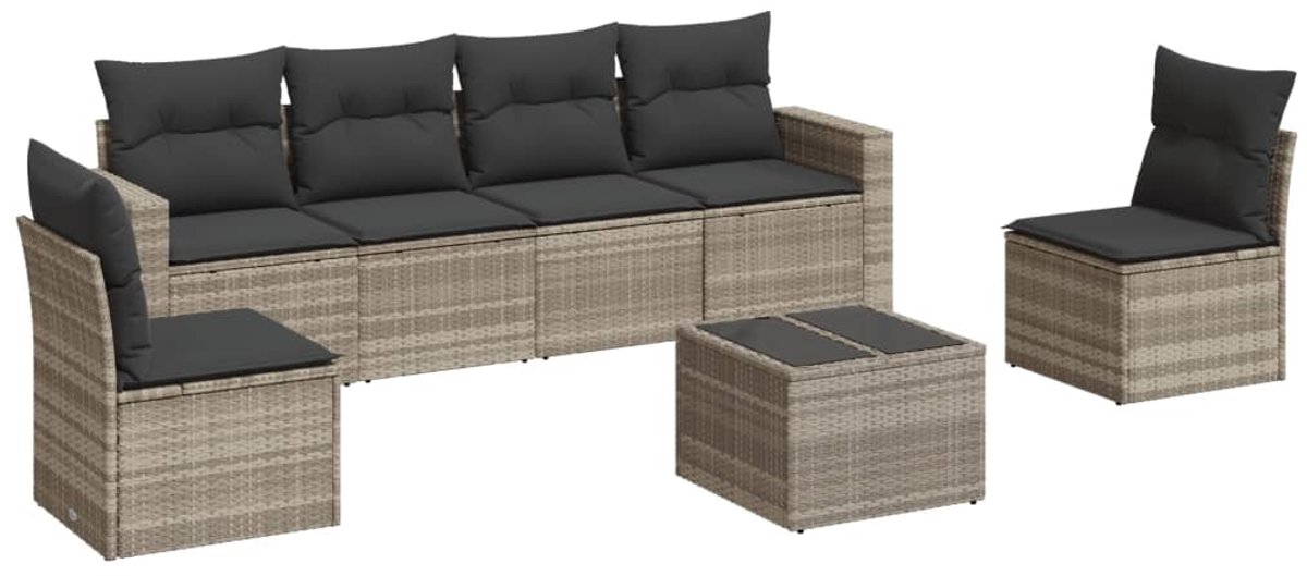 The Living Store 7-delige Loungeset met kussens poly rattan lichtgrijs - Loungebank - Lounge Set - Buitendecoratie - Tuinmeubels - Tuinlounge