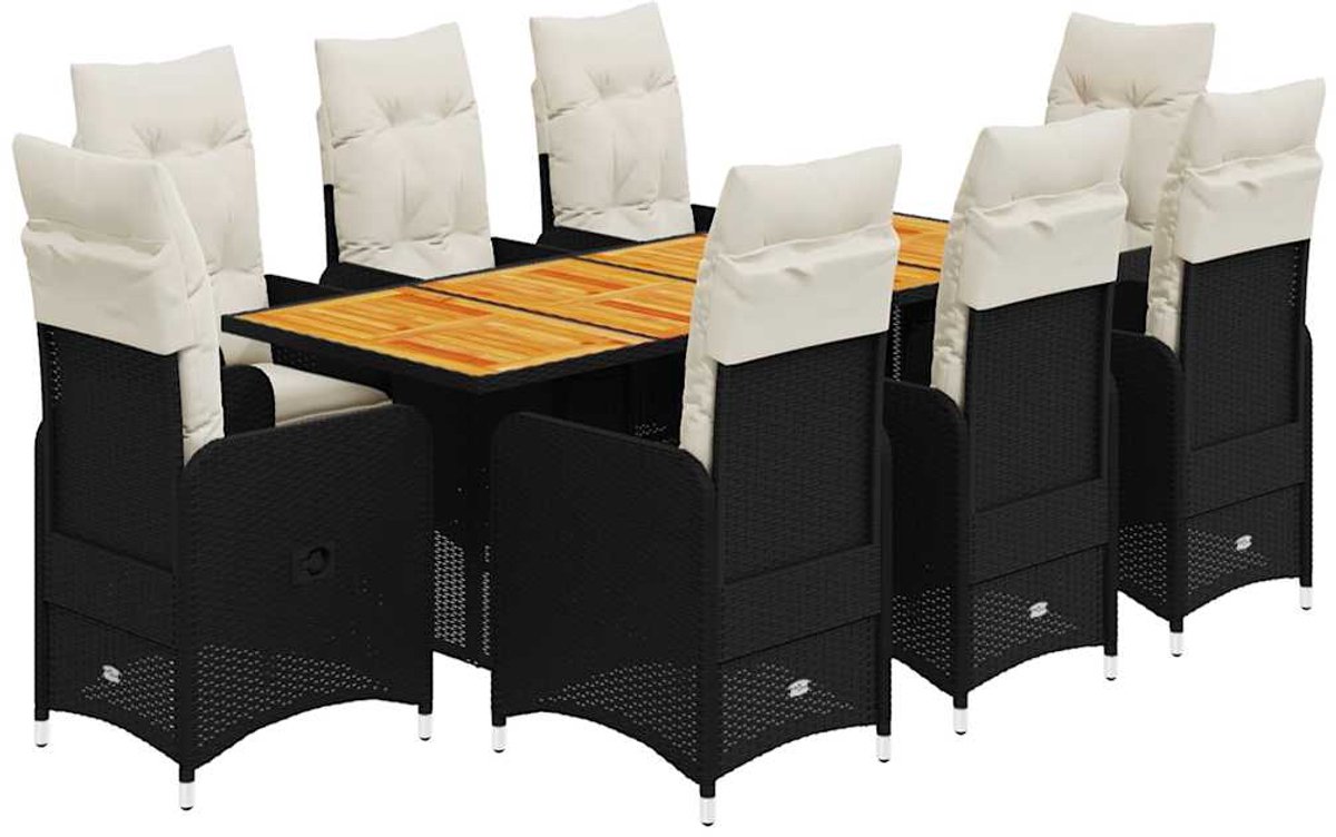 Zwarte poly rattan bistroset met kussens voor buiten - Tuinmeubilair.