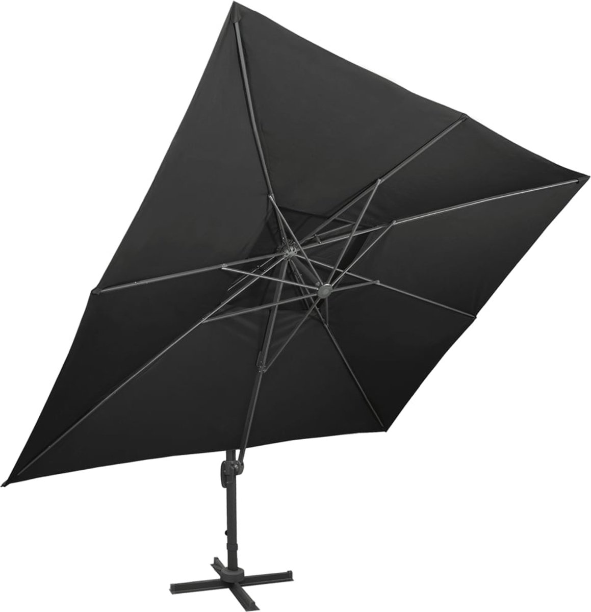 Stijlvolle zwarte zweefparasol met dubbel dak 400x300 cm voor tuin en buiten, van The Living Store.