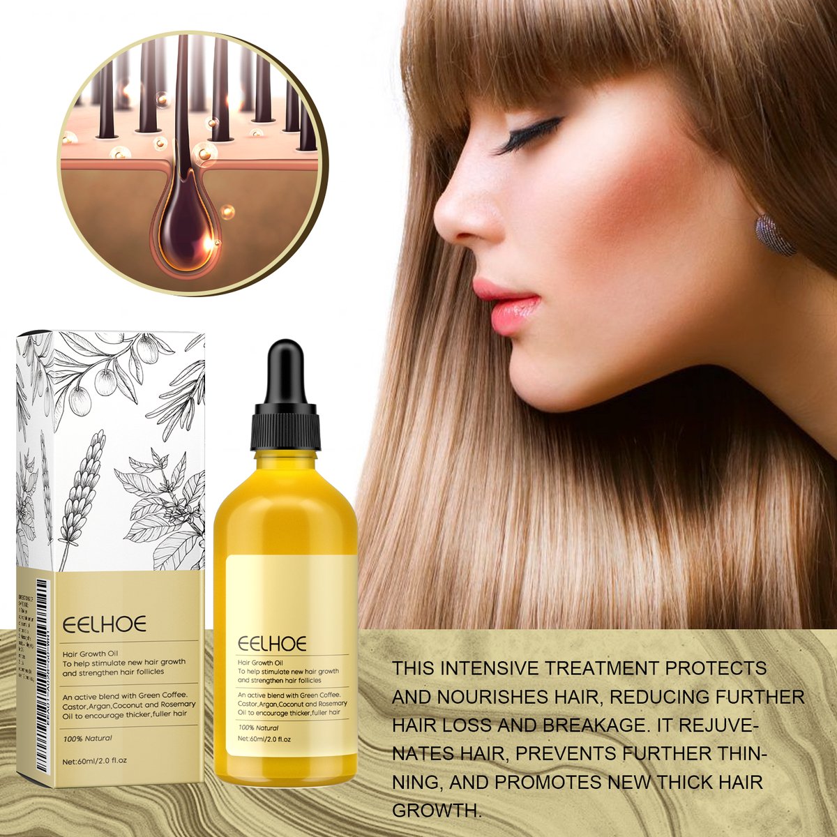 Haargroeiserum -Rozemarijn Haar Groeimiddel – Haarherstel, Groei Stimulatie & Voeding – 60ml