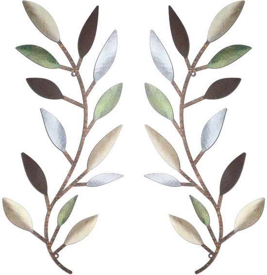 1 set bladdecoraties voor aan de muur - ijzeren bladdecoraties, geschikt voor woonkamer, slaapkamer, buitendecoratie 44X20cm (multicolor)