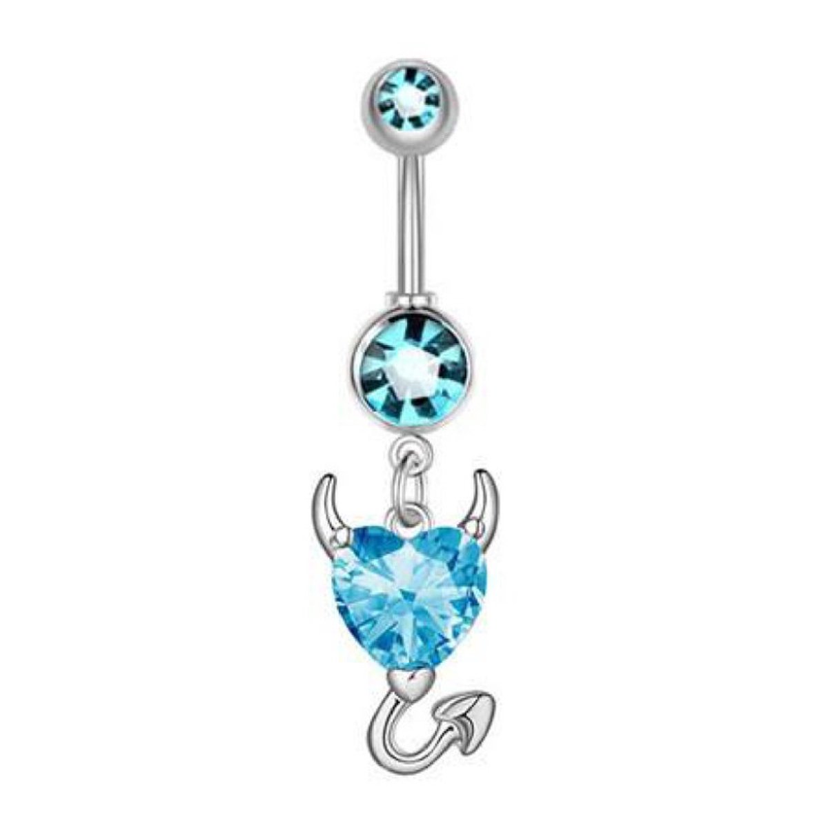 Navel Piercing | Duiveltje | Zilverkleurig Met Blauwe Steentjes