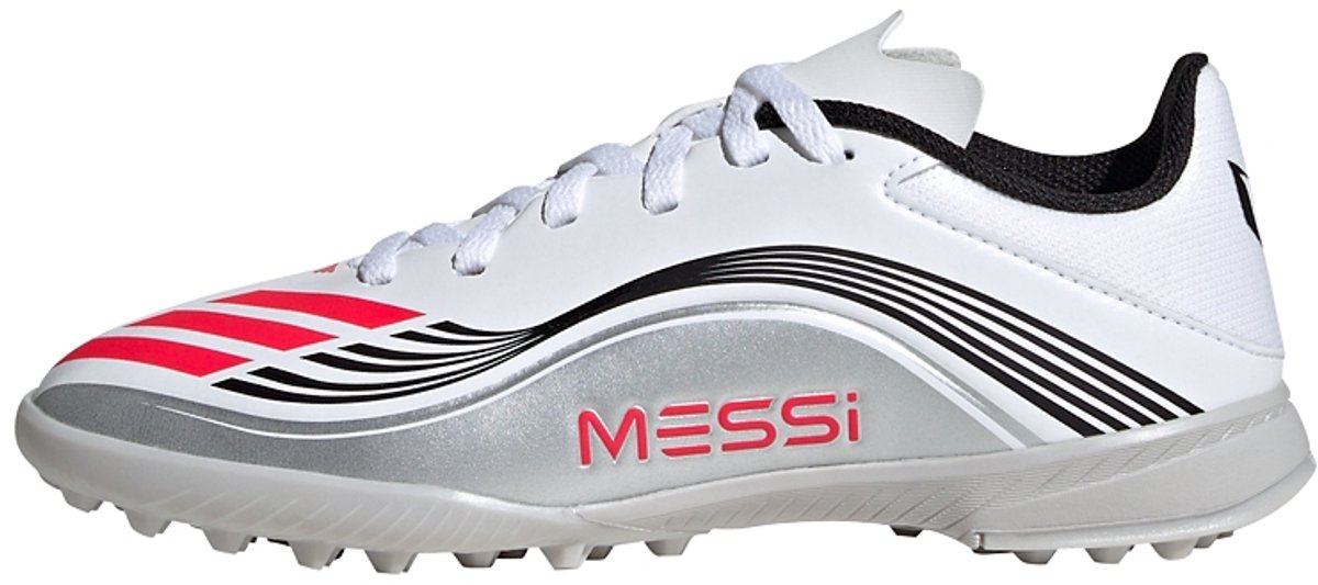 Witte adidas Performance F50 Messi League Turf Voetbalschoenen voor kinderen.