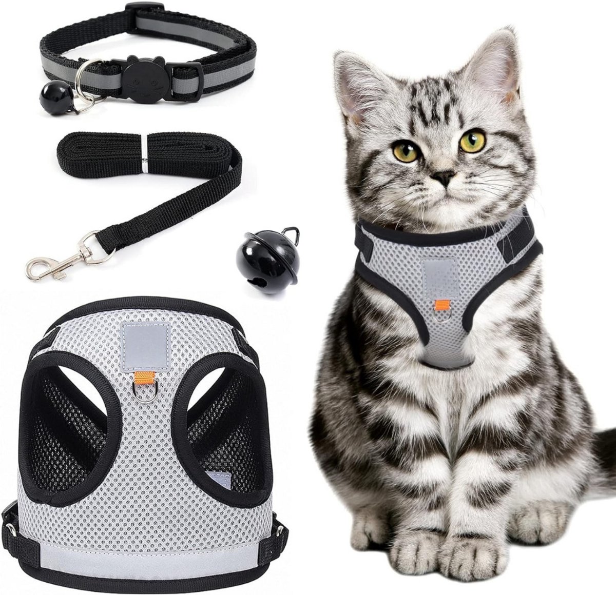 GTB® Kattentuigje met Looplijn - Kattentuigje - Kattenharnas - Zwart - 21cm x 18cm x 3cm
