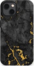 Casetastic hoesje geschikt voor Apple iPhone 13 - MagSafe - Dubbellaagse bescherming - Zwarte Marmer Goud - Fashion Case - Zwart Goud