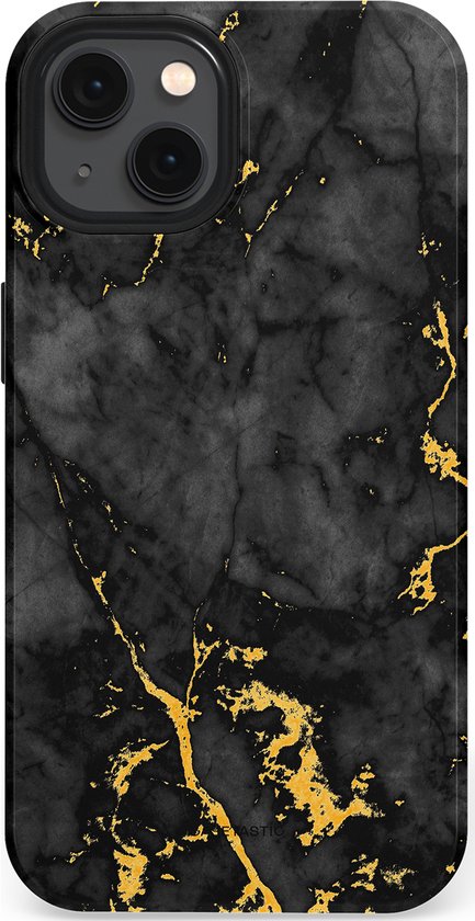 Casetastic Hoesje Geschikt voor Apple iPhone 13 Magsafe - Stijlvolle Beschermende Duo-layer Case - Zwarte Marmer Goud