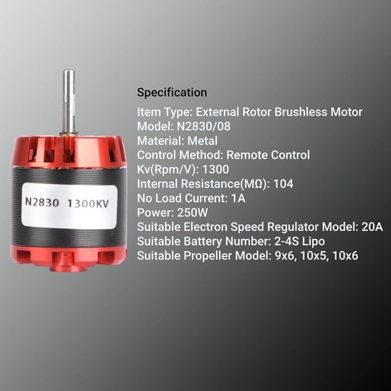 Motore Brushless Rotore Esterno Yctze N2830 1300Kv - In Metallo Per Aeromodelli RC (Sostituisce Shuaiguo) - 3