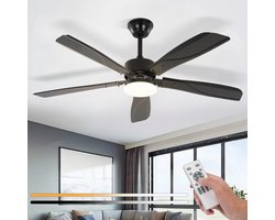 NETTLIFE Plafondventilator met Verlichting - Zwart - 23W - LED Plafondlamp met Ventilator - Stil - Timer - 3000K-6500K Dimbaar - 6 standen Ventilator - met Afstandsbediening - 125CM Plafondventilatoren - voor Slaapkamer | Keuken | Woonkamer