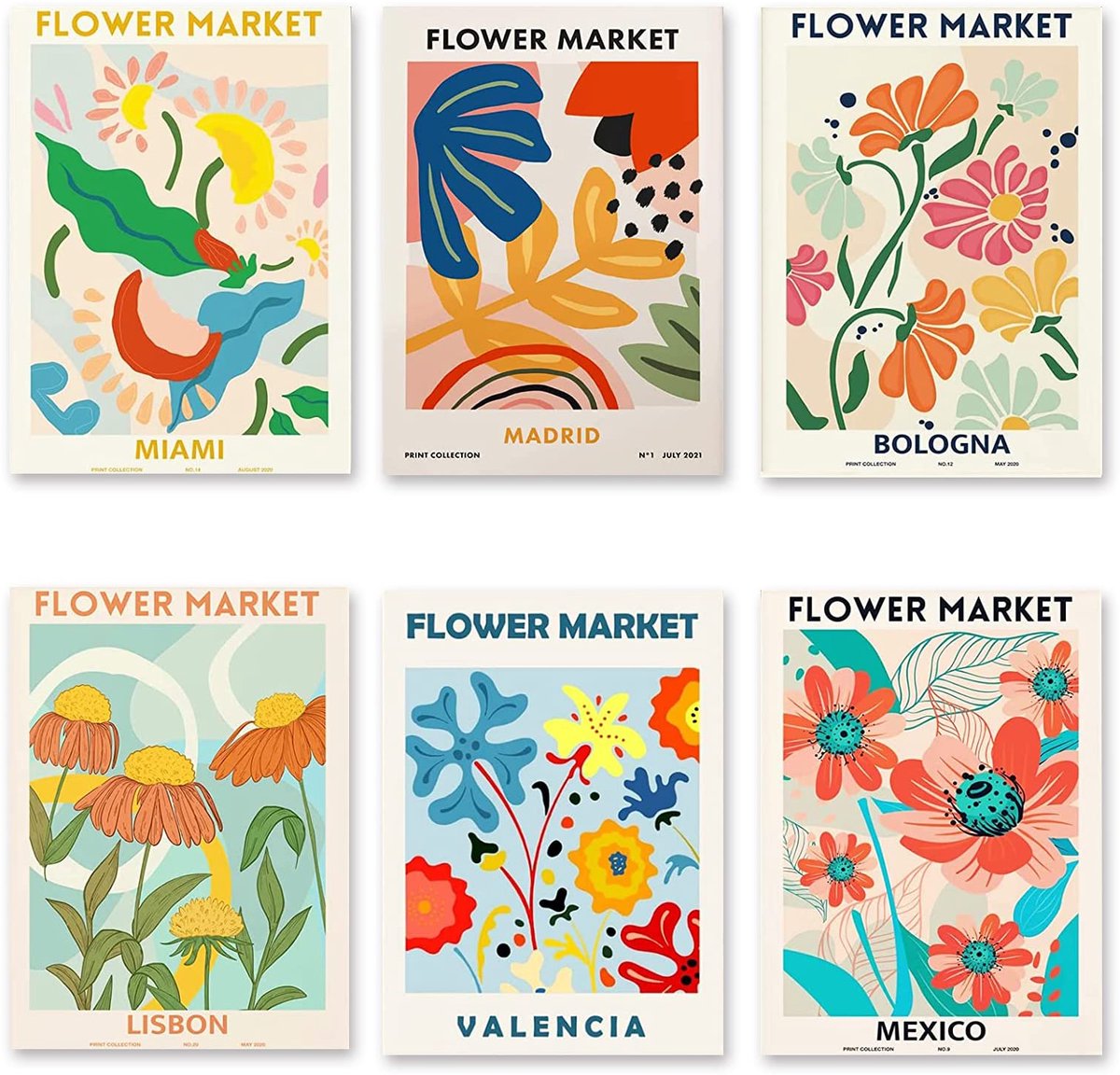 Ibenzoa Verfijnde Bloemenkunst Posterset - Moderne Vintage Bloemenafbeeldingen voor Elke Kamer in Huis beige