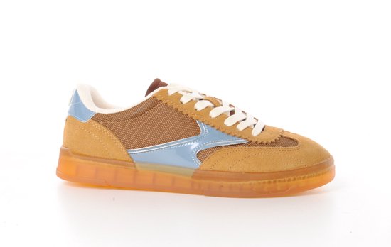 Dames sneaker Scotch&Soda Nixie suède camel en lichtblauw